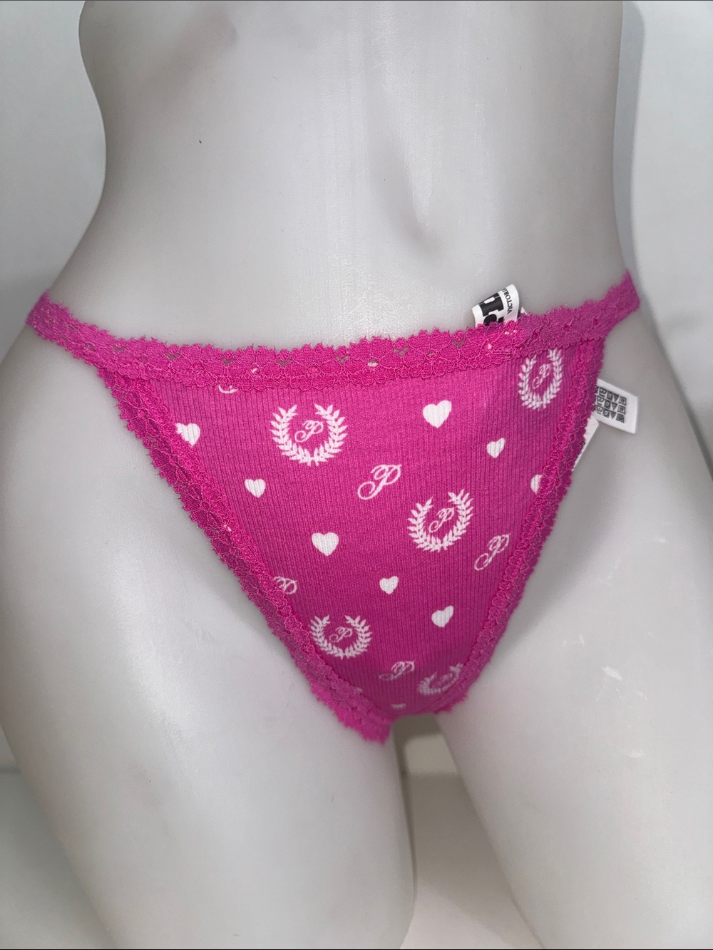PINK Victoria's Secret Hot Pink Lace-Trim thong Panty Heart Sz Small NWT